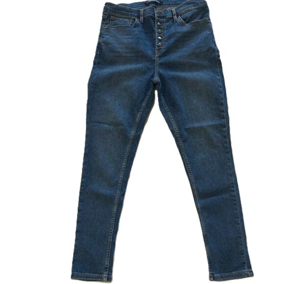 Calvin Klein Ladies Denim Jeans sz 14 32 Repreve Tapered Button Closure - Picture 1 of 12